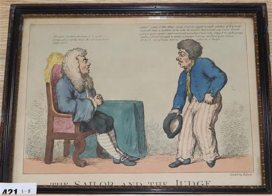 Piercy Roberts after G.M. Woodward, coloured engraving The Sailor And The Judge, 25 x 34cm